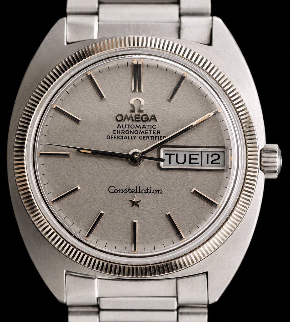 Omega Ref. 168029 Day-Date bisel de oro blanco/Esfera Bark, Índices de Oro Blanco y Calibre 751