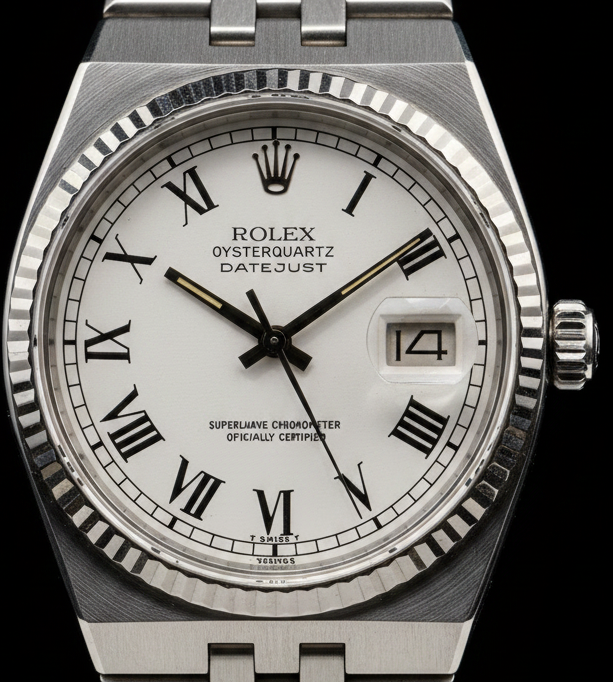 Rolex Oysterquartz Datejust Ref. 17014 — Esfera Blanca Romana