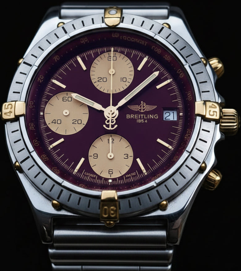 Breitling Chronomat B13048 — Acero & Oro, Esfera Burundy