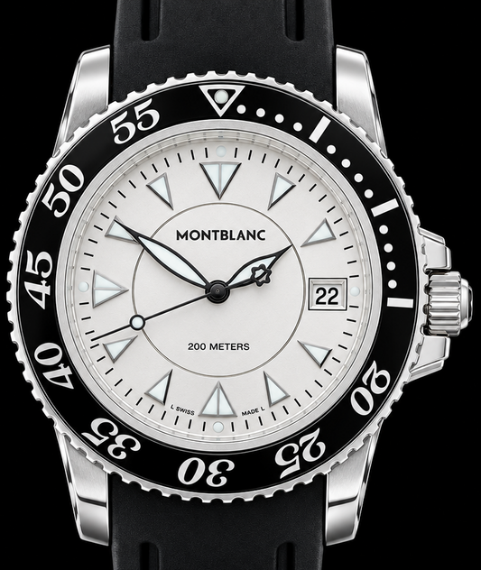 Montblanc 7037 · Esfera blanca y correa de caucho